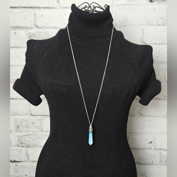 Opalite Crystal Point Pendant Necklace w/ Silver-Tone Filigree Cap - Picture 1 of 5
